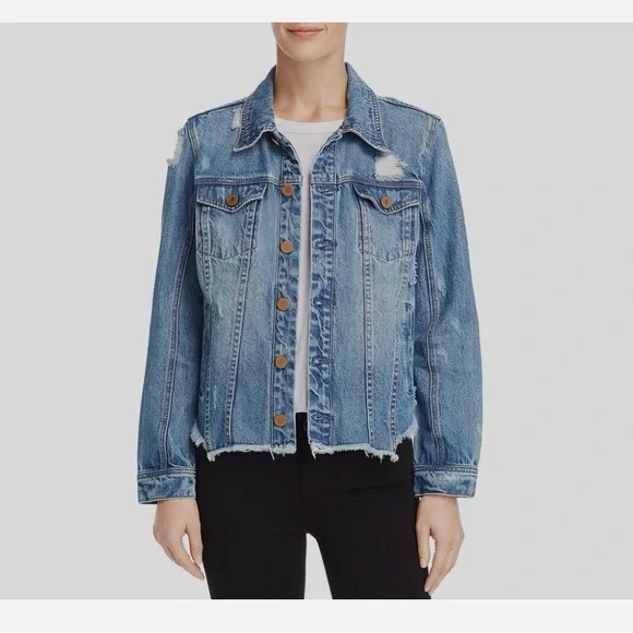 Blank NYC Distressed Denim Jacket Cropped Raw Hem Size S Light Wash Jean Jacket - Picture 1 of 11
